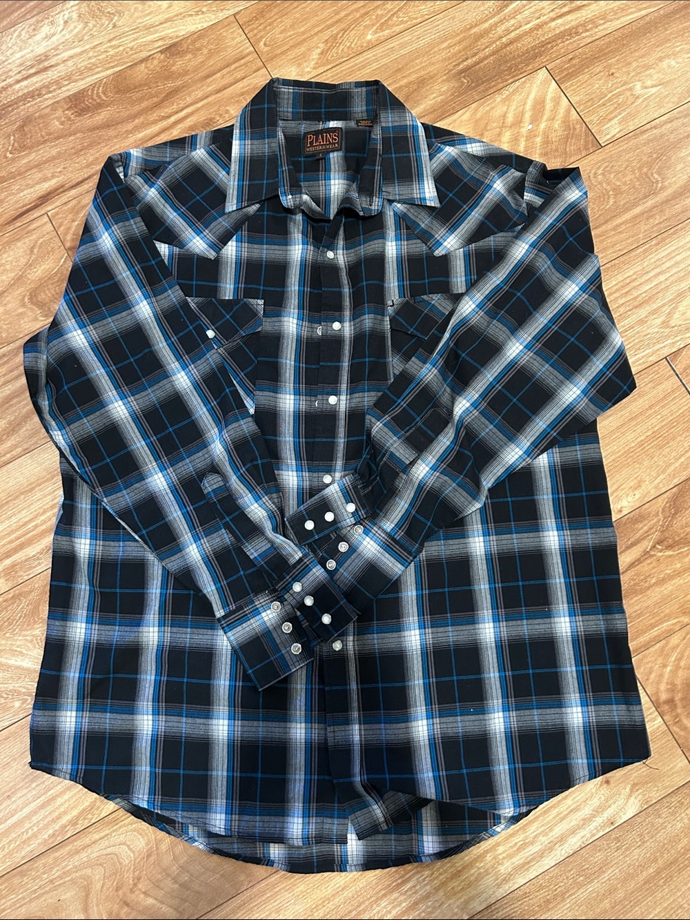 Vintage Plaid Western Shirt Black & Blue